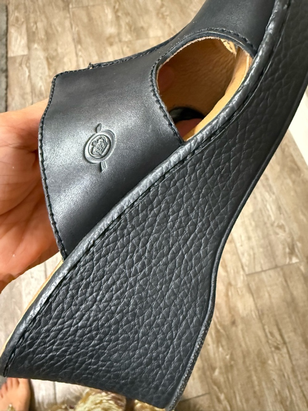 Born Black Leather Open-Toe Mule Slides with Tan Footbed - 8 - Picture 6 of 8